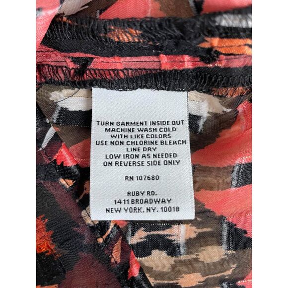 Ruby Rd. Women's Plus Size 20W Red Black Blouse Printed Sheer Roll Tab Sleeve - Picture 7 of 9